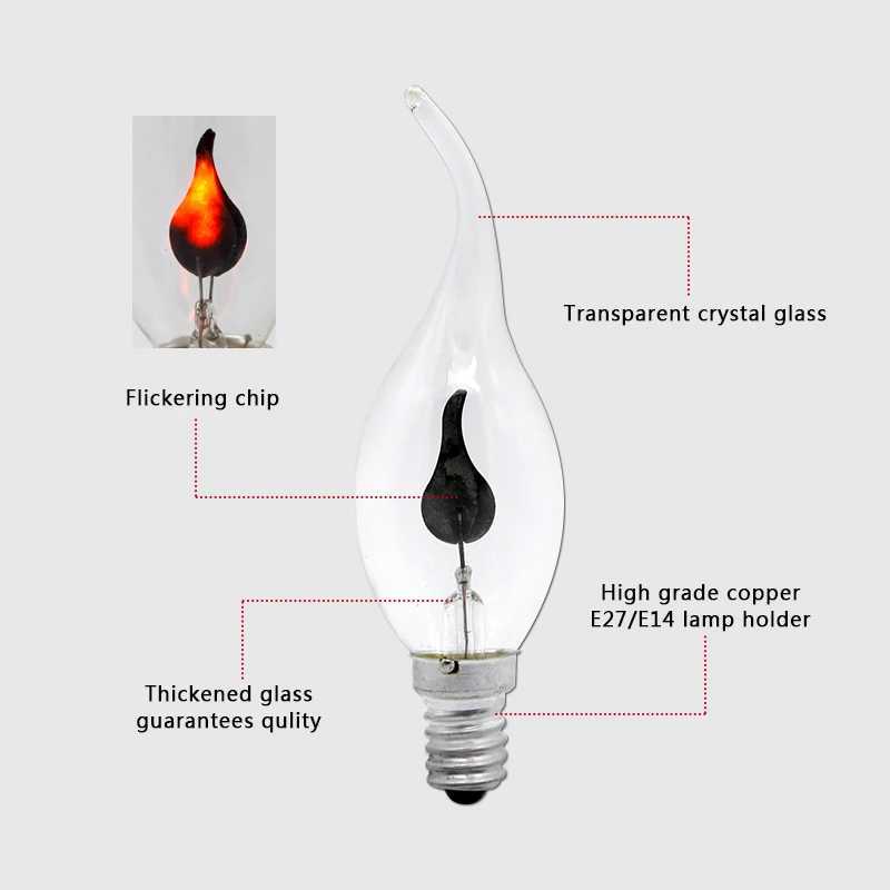 10pcslot Edison Flame LED Candel Light Bulb Flicker E27 E14 220V 3W Tip Tail Retro Vintage Fire Filament Lamp Decor Lighting C250917