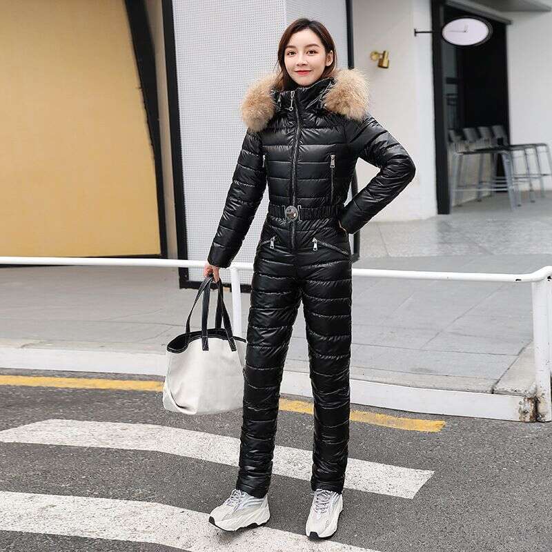 2025 One Piece Ski Suit Women Jackets Winter Hooded Parka Jumpsuit Women Cotton Bodysuit Sashes Jumpsuits Zipper Overalls Tracksuits