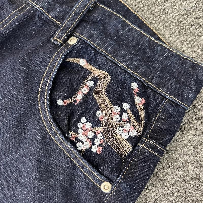 Men's Desinger Jeans Men Women Cherry Blossom Embroidery Derschutze Y2k Retro Baggy Street Straight High Waisted Washed Blue Denim Pants