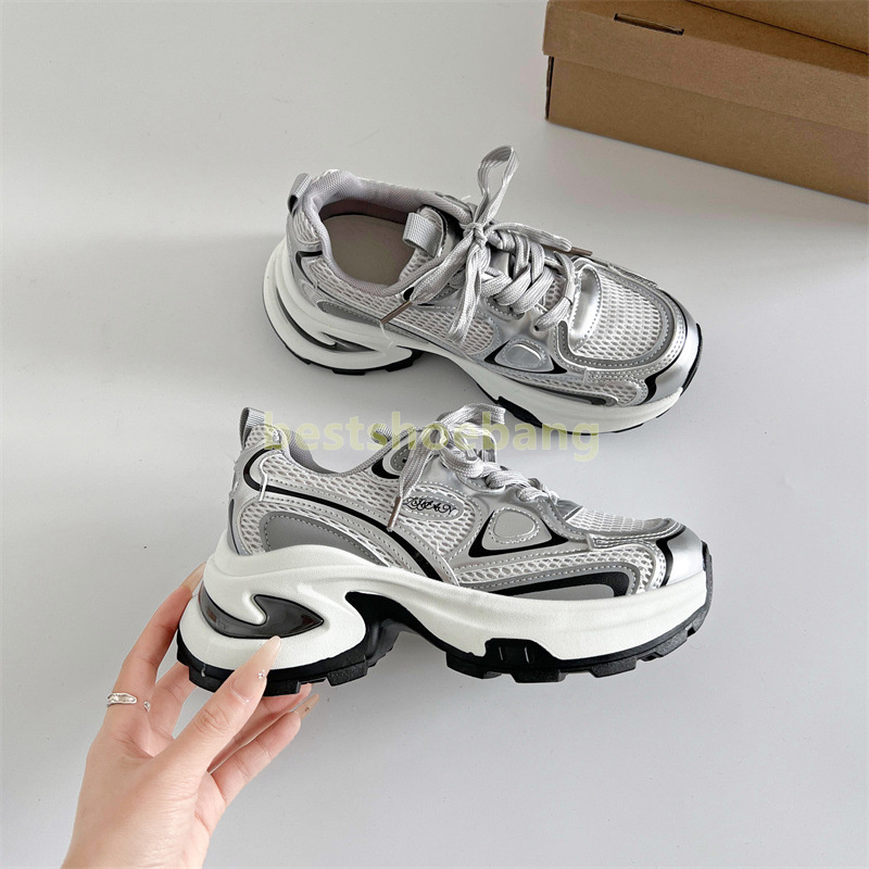 Street-style Designer Shoes sneakers womens trainers Casual Stylish red black silver comfort Breathable Mesh Chunky sole sneaker Size 35-40