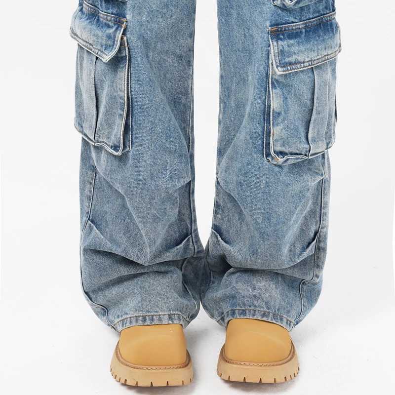 Autumn Mens Baggy Jeans Blue Wide Legs Denim Pants Oversize Cargo Korean Fashion Male Clothes Streetwear Trousers SweatpantsZ250917