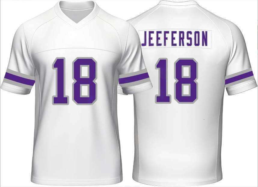 Custom Mens/Youth Football ed T-Shirt for Sports Fan Purple/White No Brand/s JEfferson jersey Free shipping