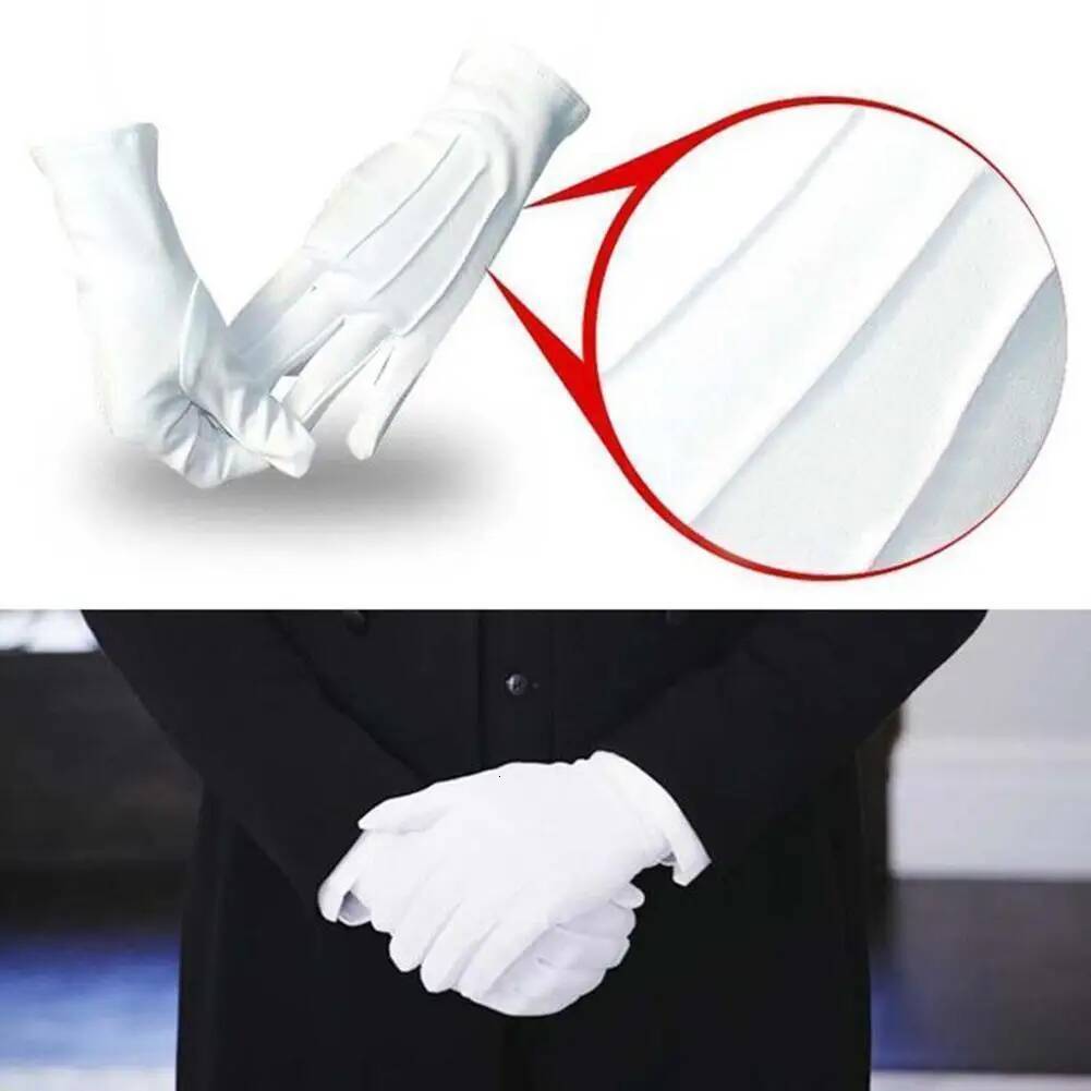 1/5/12 Pairs Adult Formal Three-strength White Labor Gloves Tuxedo Guard Waiters Uniform Dress Butler Inspection ddmythur