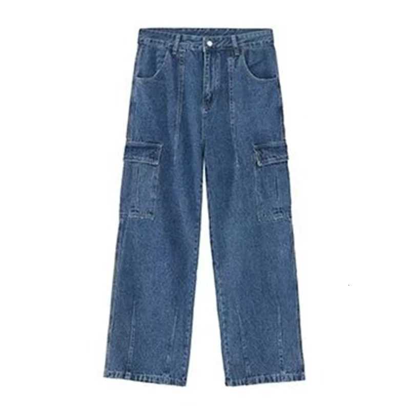 Men Baggy Oversize Cargo Jeans Male Wide Streetwear Hip Hop Pants Harajuku Fashion Straight Leg Black Blue Loose Denim PantsZ250917