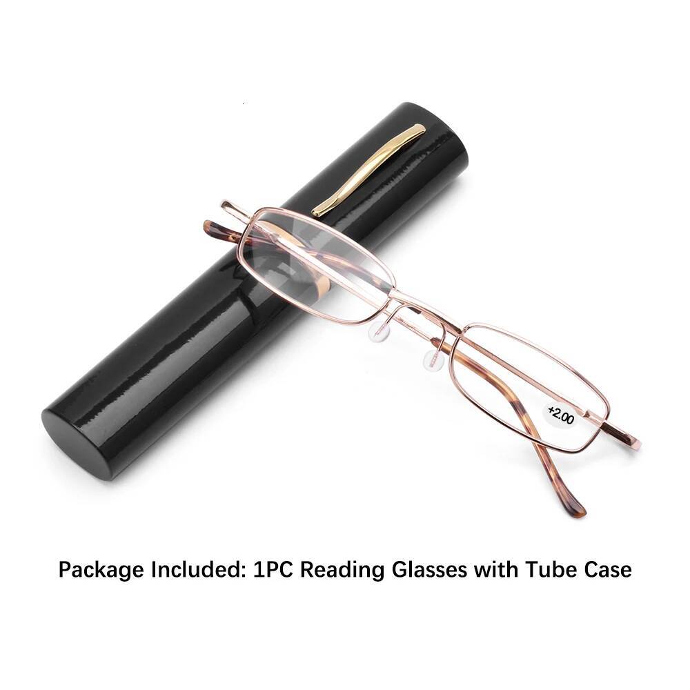Unisex Reading with Pen Tube Portable Presbyopic Glasses Metal Case Spring Hinge Eyeglasses Vision Care +1.00~+4.00 ddmythur