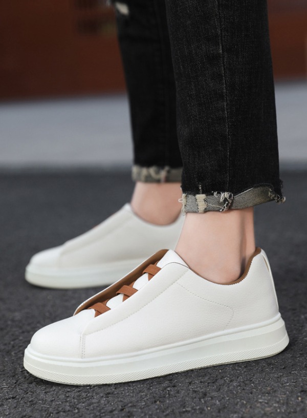 Men's Extra Large Size 46 White Sneakers Trendy Retro Low-Top Casual Leather Upper Soft Sole Breathable Comfortable Shoes