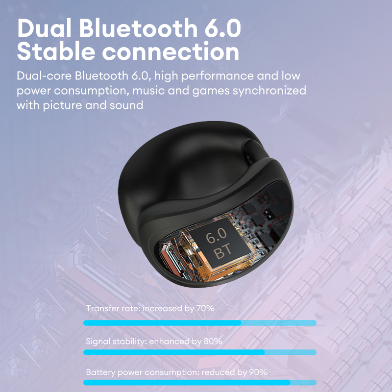 MGALL Wireless Bluetooth Earphones Ear Clip Style Bluetooth 6.0 MG-C100 Dolby Atmos Music Headset LCD Touchscreen Earbuds