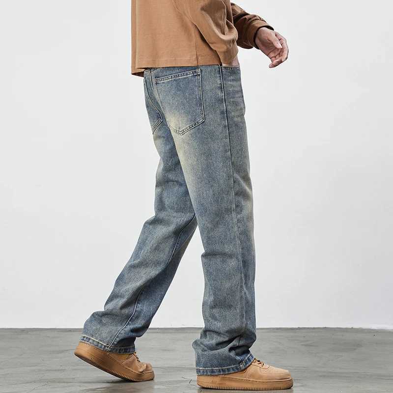 Merican Retro Washed Jeans Mens Loose Denim Trousers Street Hiphop Straight Wideleg Pants Y2k College Student Baggy PantsZ250917