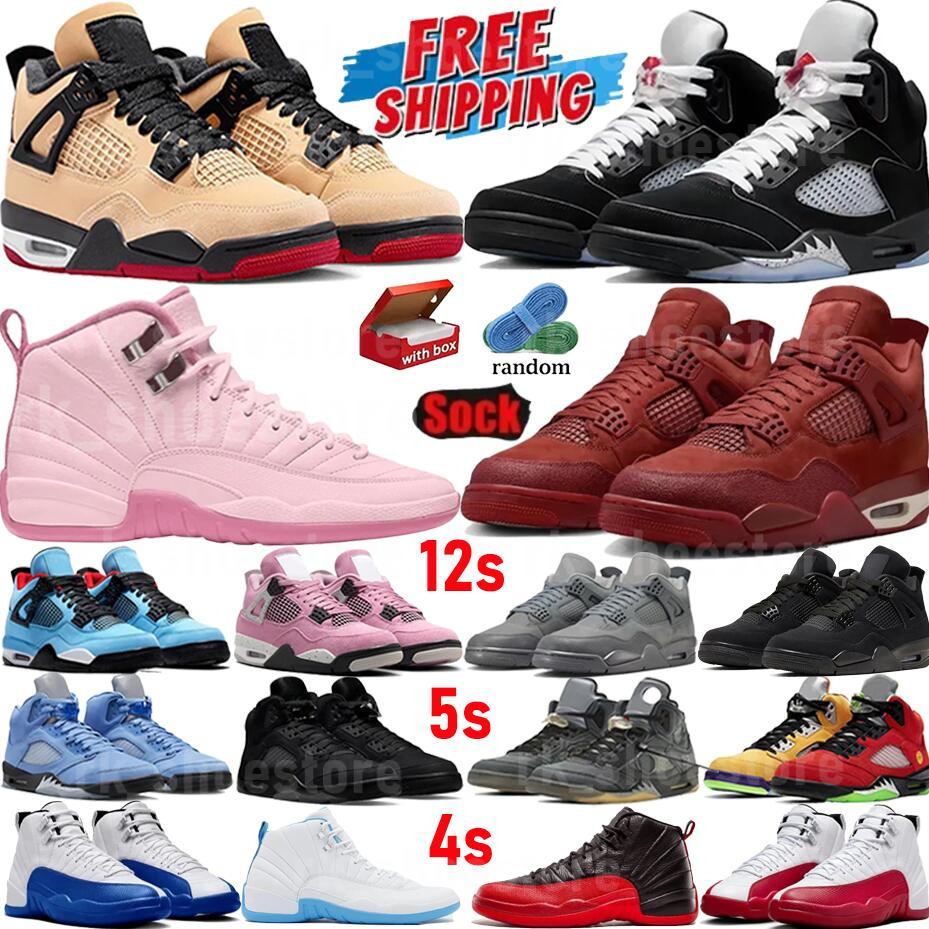 With box basketball shoes 4s 5s 12s Designer shoes men women low Fragment Black Cats Military Sail Red White Oreo Cool Grey Sneakers Blue UNC trainers outdoors