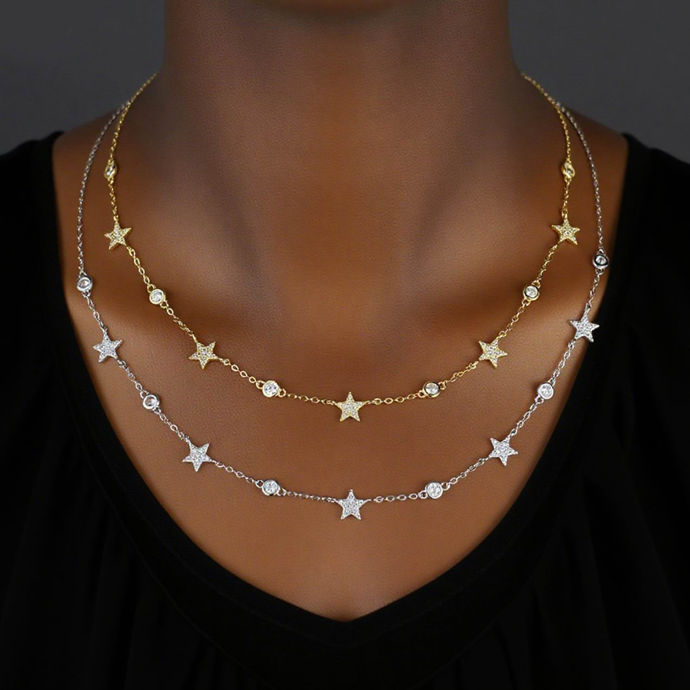 New 100% 925 Sterling Silver Necklace Geometric Star Choker Chain For Women Girl Fine Cute Jewelry Accessories