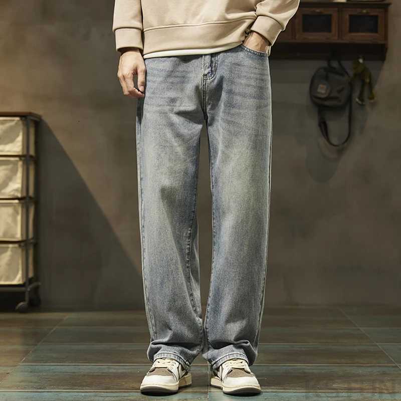 KSTUN Light Blue Baggy Pant Men Wide Leg Jeans Loose Straight Casaul Streetwear Vintage Mens Trousers 100 Cotton Large Size 40Z250917