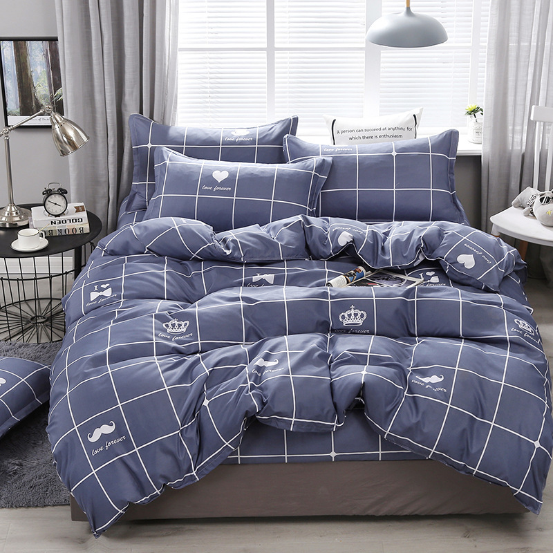 New Fresh Style Skin-Friendly Printed Aloe Vera Cotton Four-Piece Three-Piece Set Bedding Dormitory Double Student Duvet Cover