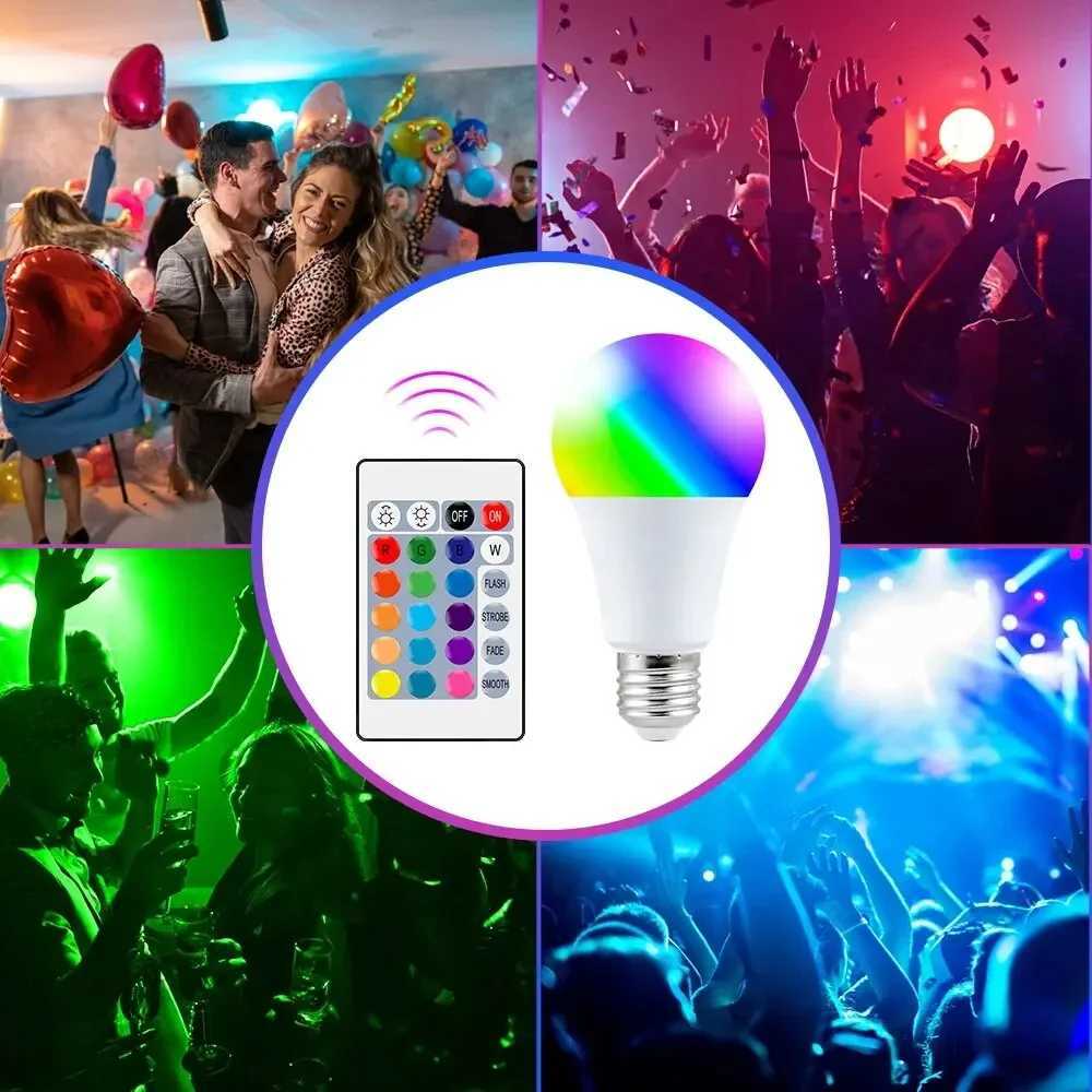 16 Colors RGB Bulb LED Multicolor Bulb E27 220V Dimmable Household Lighting 24 Key Remote Control Smart Lamp Atmosphere Light C250917