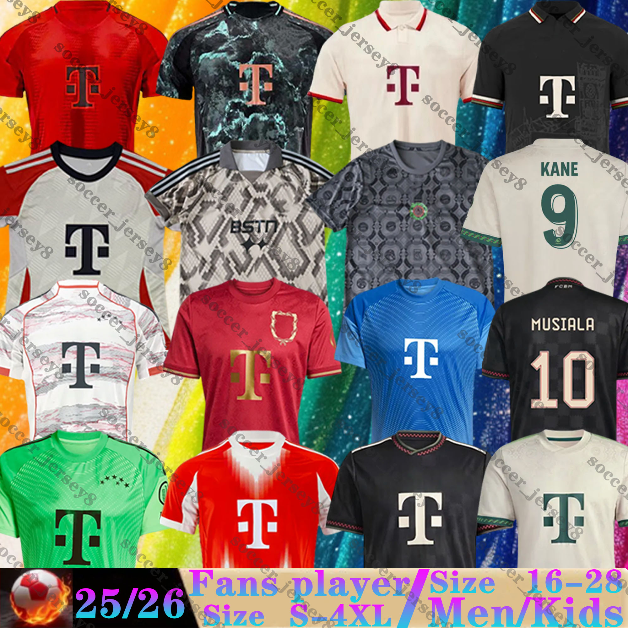 25 26 bayernmunich soccer jersey GORETZKA KIMMICH MULLER DAVIES N.JACKSON 2025 2026 football shirt GNABRY KANE MUSIALA OLISE LUIS DIAZ Men Kids set 125th anniversary