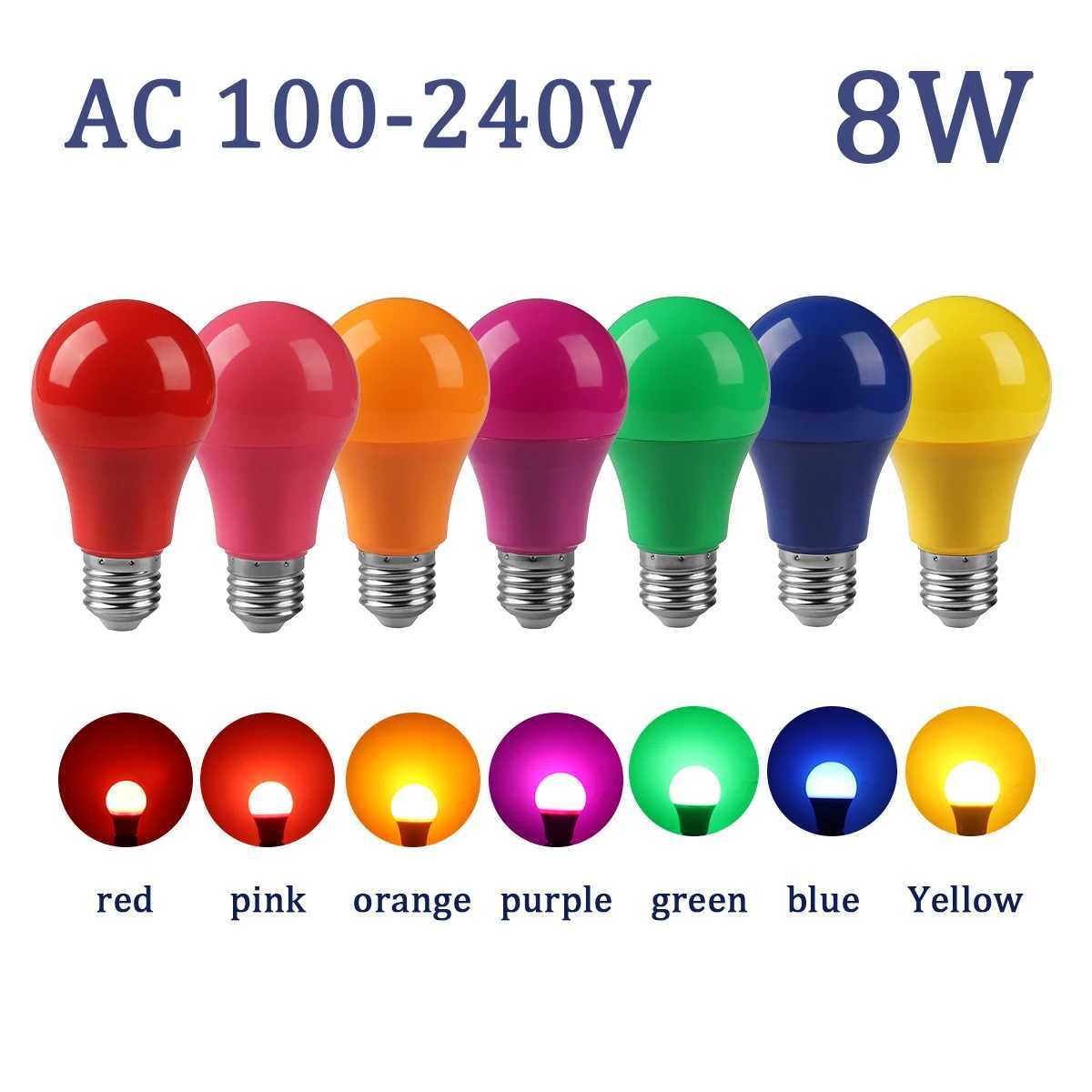 550pcslot 8W Colorful Led Bulb E27 220V Lamp Red Yellow Blue Green Pink Orange White Christmas Wedding Night Light For Indoor C250917