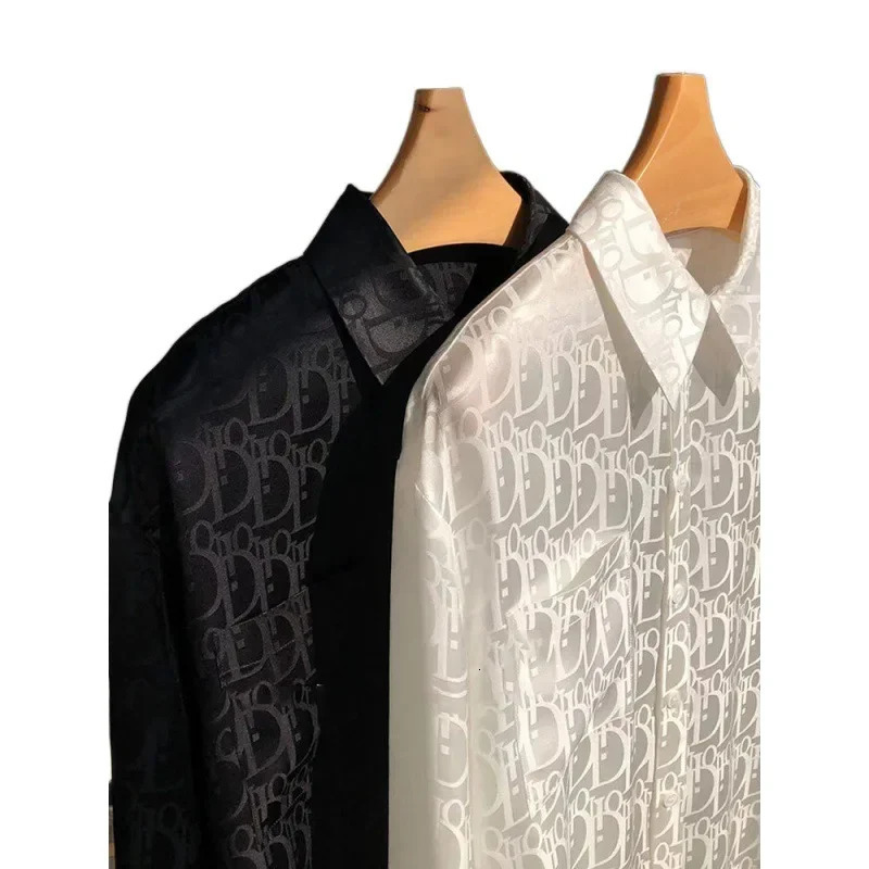 Classic Jacquard Long Sleeve Shirt For Women Lightweight Silk Slipon Style Subtle Letter Printed Top Spring Summer 250917
