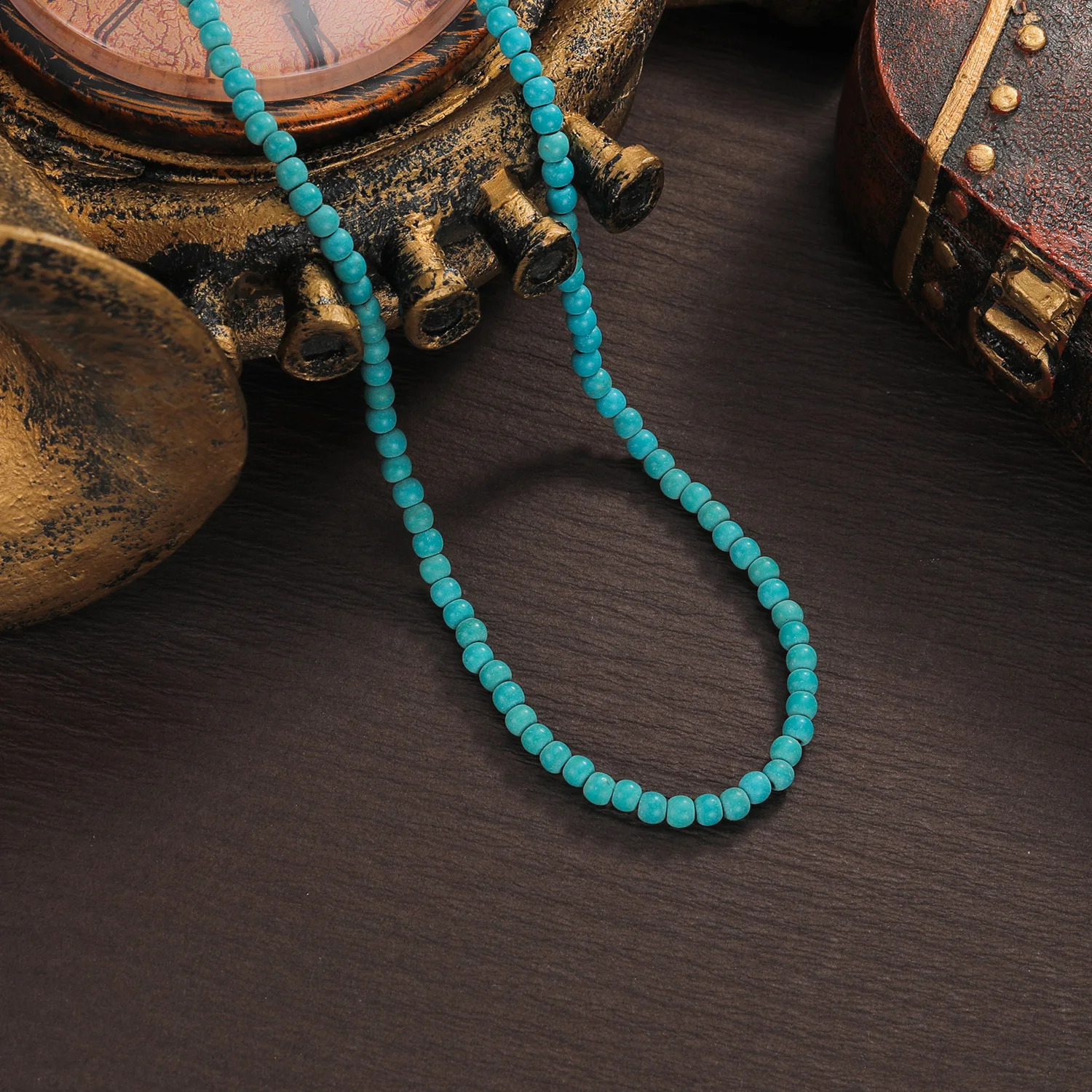 Fashionable retro turquoise beaded short neck fitting womens necklace versatile for daily use 250916