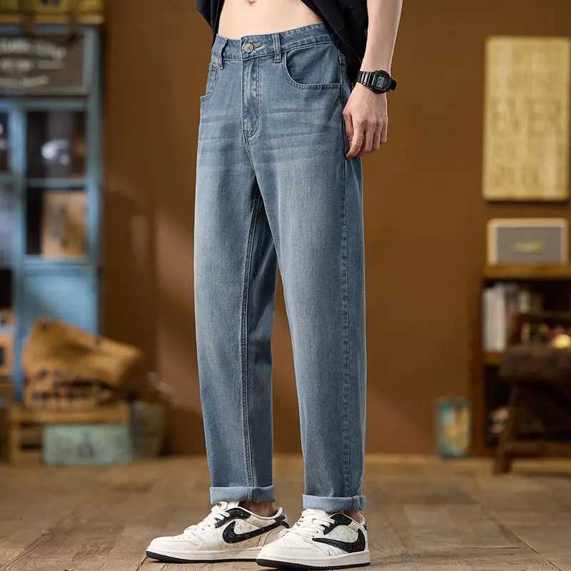 2025 New Mens Wide Leg Ice Jeans Street HipHop Straight Leg Loose Denim Pants Oversized Casual Retro Jeans Loose Fit TrousersZ250917