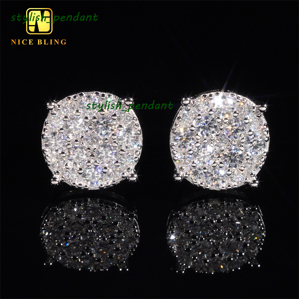 Men Style Stocks Pass Diamond Tester GRA Certified Iced Out 925 Silver Jewelry VVS Moissanite Stud Earrings