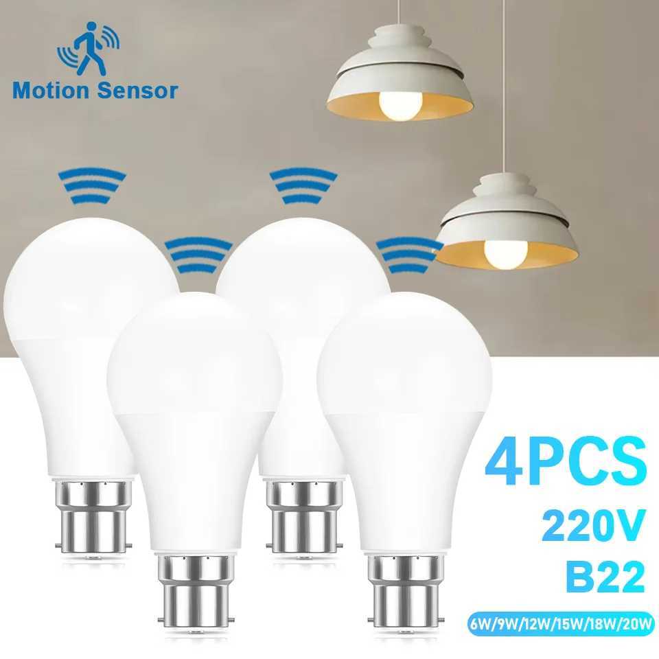 4PCS Radar Motion Sensor Light Bulb B22 220V 6W 9W 12W 15W 18W 20W Auto ONOFF LED Night Light Bedroom Garden LED Bulbs For Home C250917