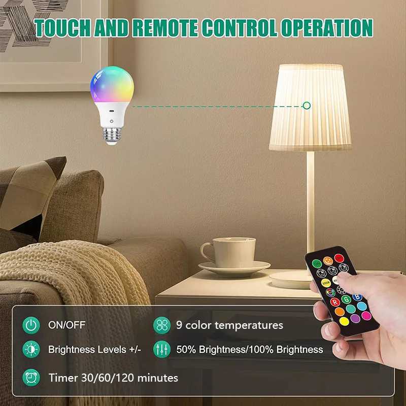 Rechargeable Light Bulb With Remote Control Timing Function Dimming and RGB Battery Powered Suitable for Wireless Wall Light C250917