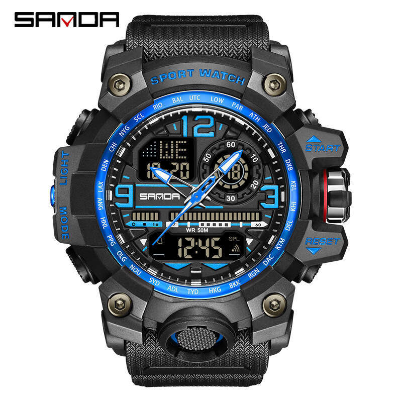 DHgargets Sanda New Fashion Trendy Men's Student Youth Electronic Watch Waterproof Multifunctional Wristwatch