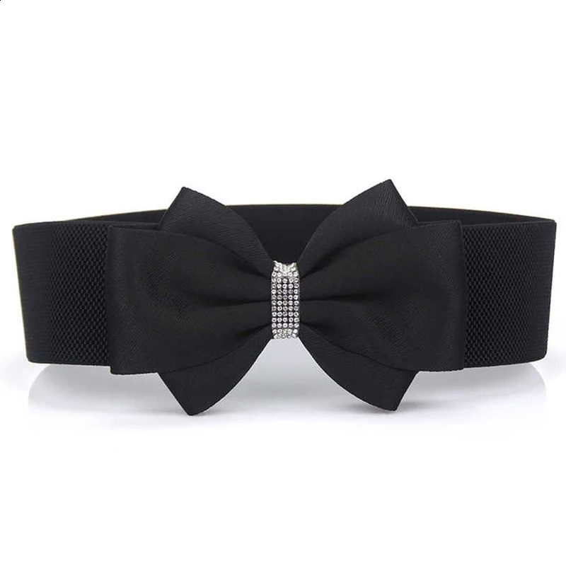 1 Solid color Casual Cute belt Shiny rhinestone bow elastic with dress womens belt 250916