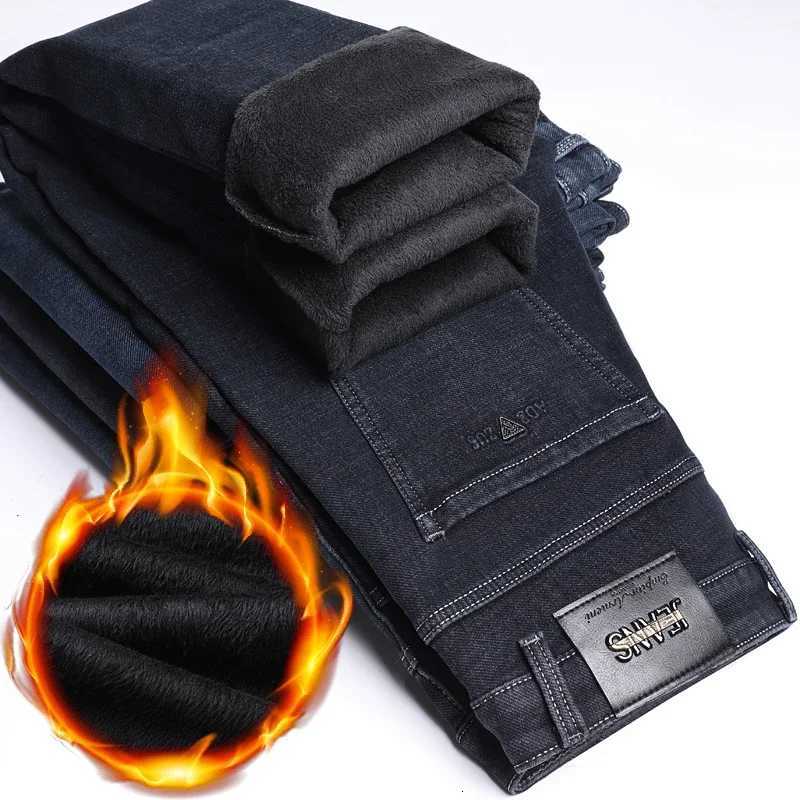 2025 Winter New Fleecelined Thickened Mens Jeans Stretch Slim Straight AllMatching Warm Velvet Thicken Thermal Denim PantsZ250917