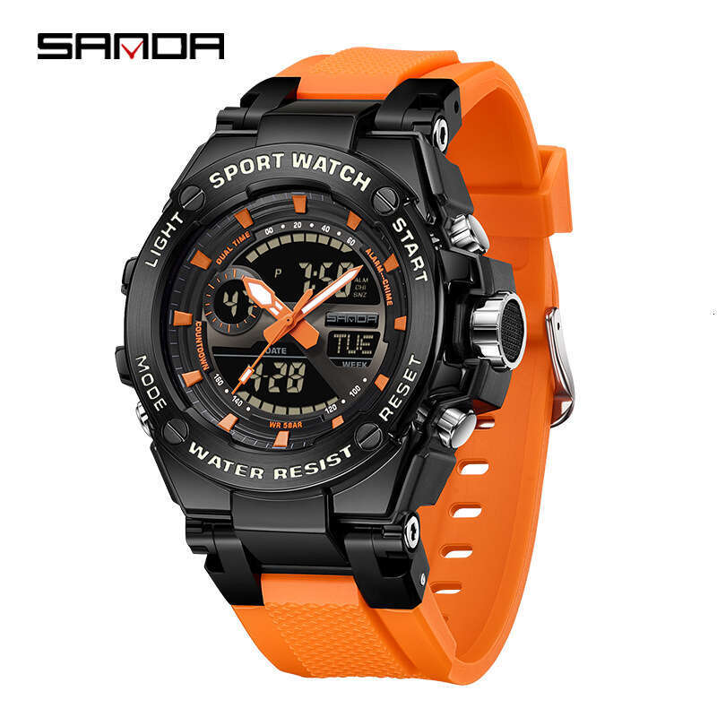 DHgargets Sanda Live Electronic Outdoor Multi-Function Luminous Student Sports Watch Trendy Dual Display Business Wristwatch
