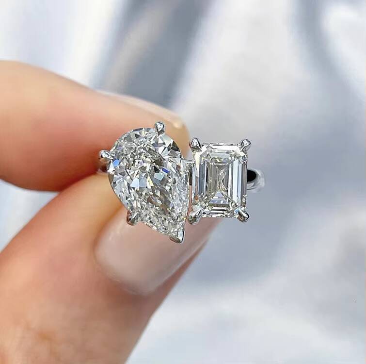 YuyingGems Custom New Design 14K White Gold EmeraldPear Moissanite Diamond Engagement Women Jewelry Ring - view 3