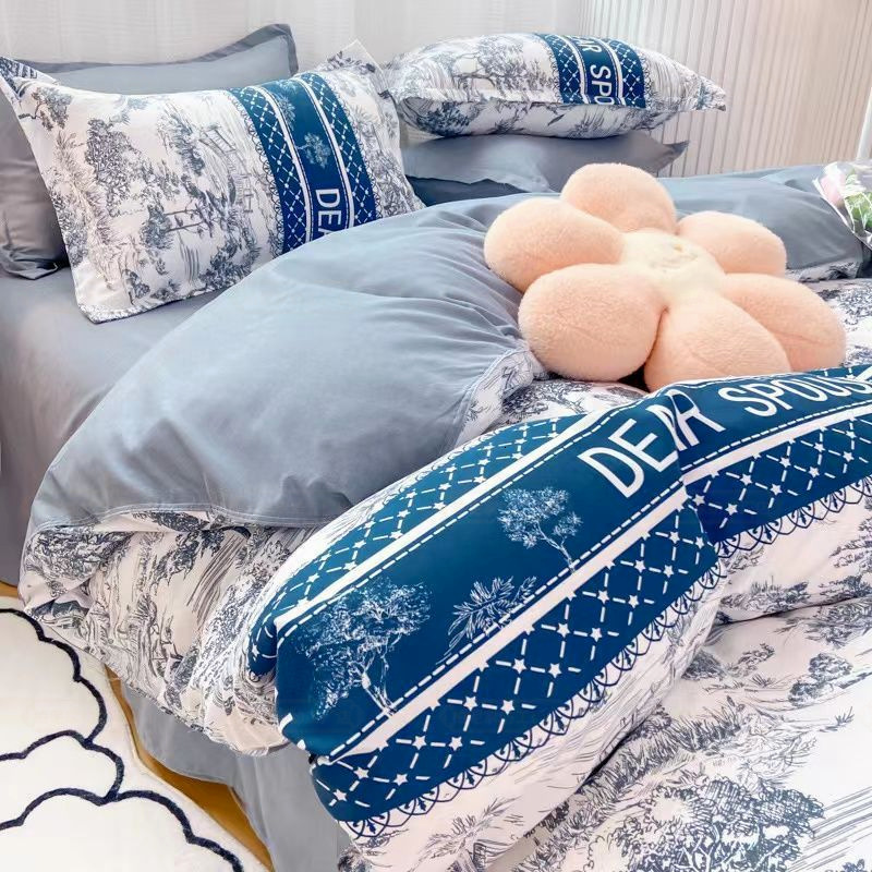 INS Nordic Black and White Bear Four-Piece Washed Cotton Duvet Cover Bed Sheet Student Dormitory Three-Piece Bedding Set W260302