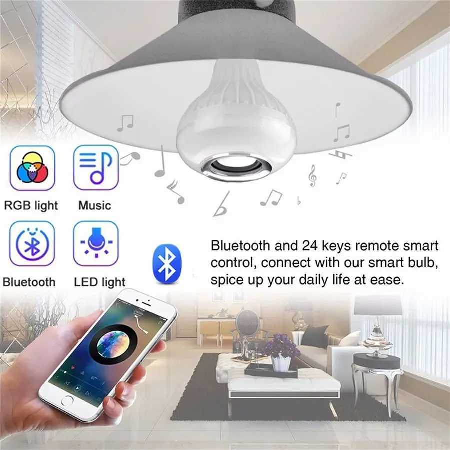 12W E27 Bluetooth Speaker Music Bulb Remote Control RGB Light Bulb 85265V For Bedroom Home Decor Color Changing RGB Lamp C250917