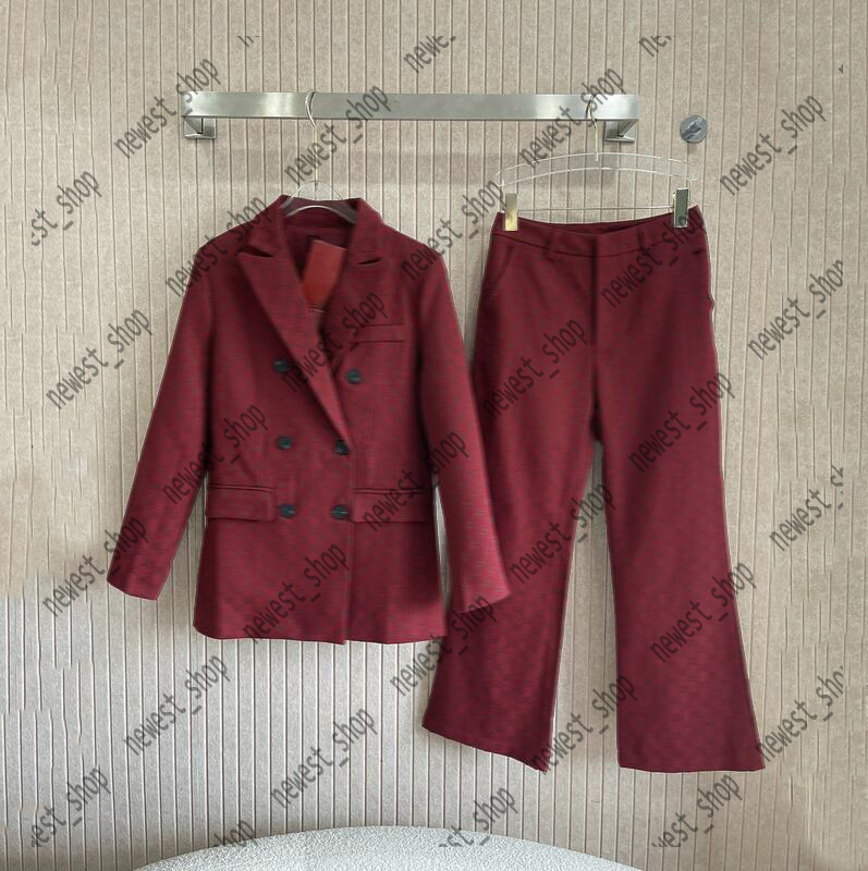 Womens blazers designer tracksuits double breasted buckle Collar suit jacket slim fit Letter jacquard Blazer Straight leg trousers women suit red cloth