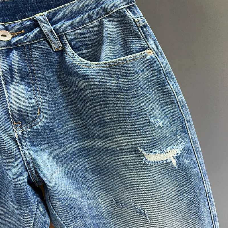 New Mens Ripped Jeans Personality Fashion Tapered Hole Frayed Denim Trousers Streetwear Casual Vintage Blue Pants Male ClothesZ250917