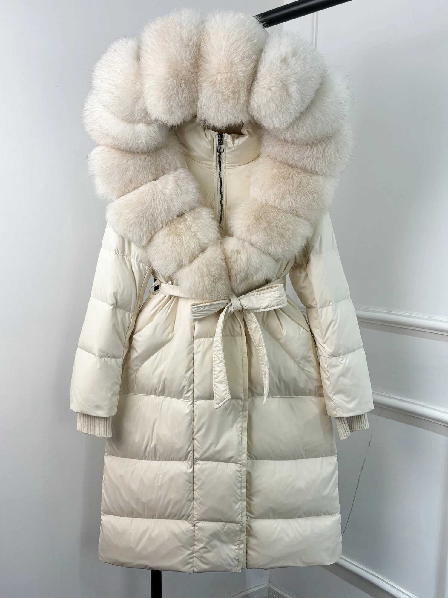 Janveny New Winter Long Hooded Puffer Jacket Women Warm Thickened Real Fur Collar White Down Jacket Waterproof Parkas W250917