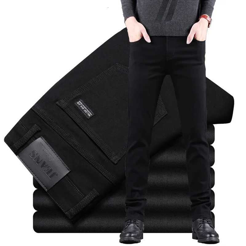 Spring Autumn New Mens Pure Black Slim Jeans Elastic Straight Pants Business Fashion Leisure Korean Vintage Denim Pants MaleZ250917