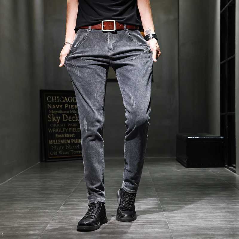 Mens Workwear Elastic Pencil Jeans Male Classic Korean Stretch Fabrics Trousers Casual Allmatch Slim Fit Solid Denim PantsZ250917