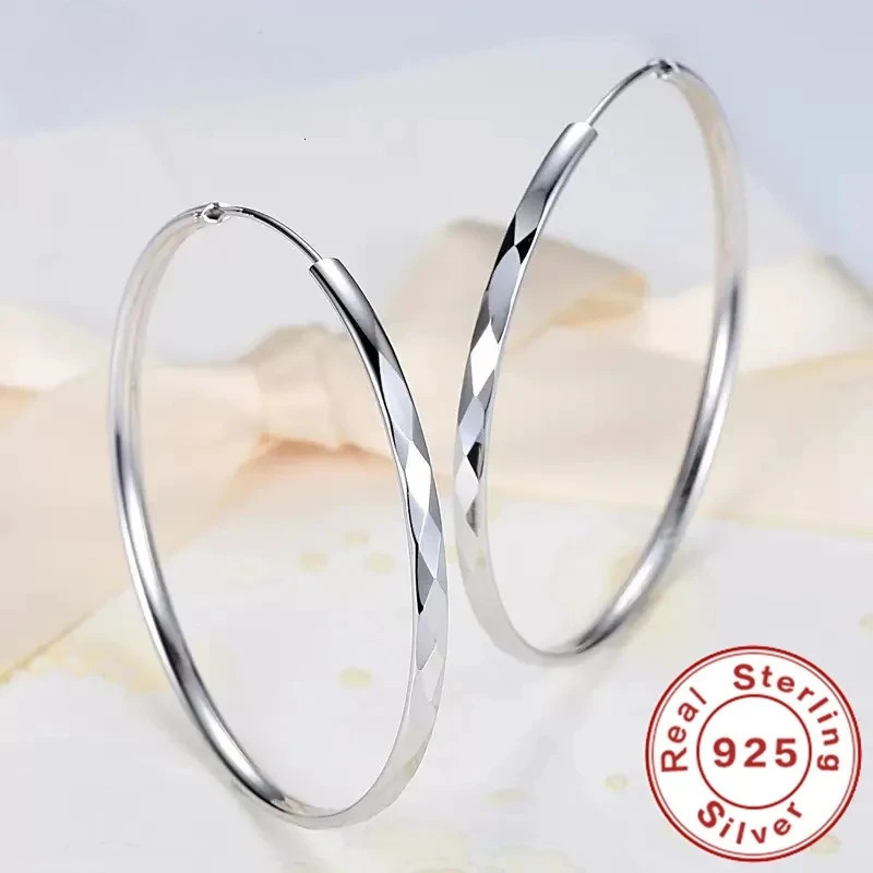 925 Sterling Silver 30405060mm Circle Hoop Earrings For Women Fashion Party Jewelry Gifts 250917