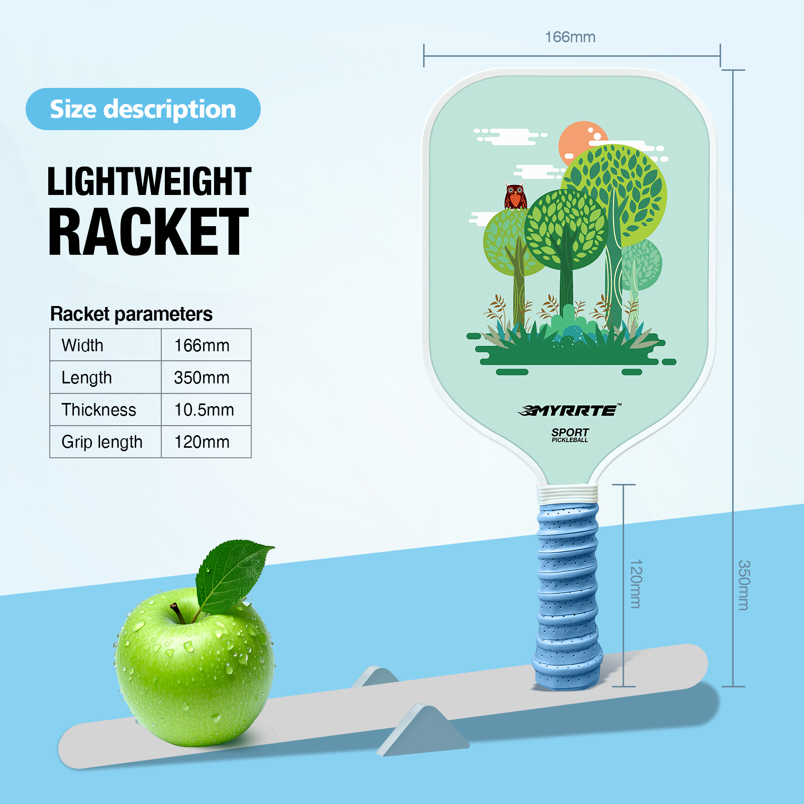 Easy-to-Use Kids Pickleball Paddles Set of 2, Fiberglass Material with Comfortable Grip, reduces Arm Fatigue for Young Players