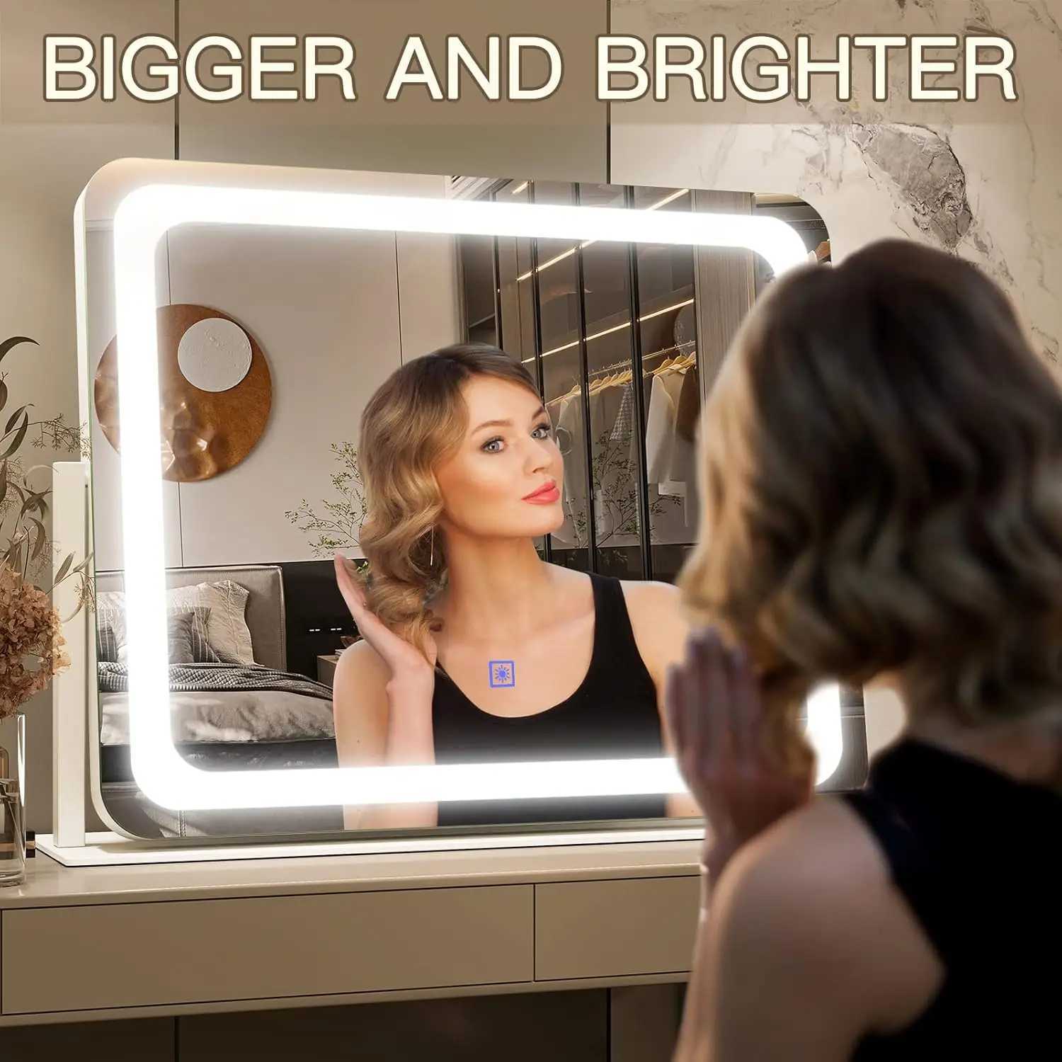 22x19 makeup mirror with light tri color illuminated touch screenadjustable brightnesssuitable for dressing table tabletop C250917