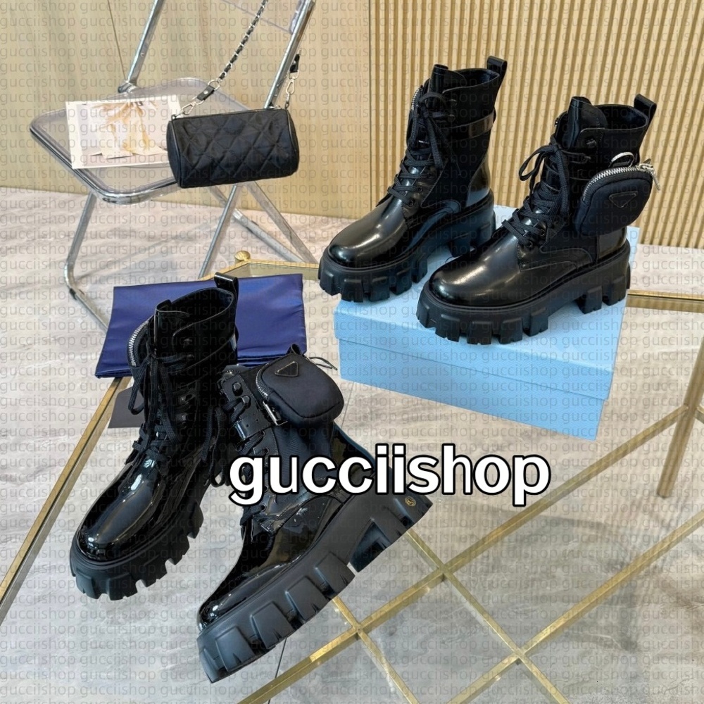 Designer Boots Platform Womens Boots Ladies Fashion Autumn Boots Girls Leather Nylon Strap Material Detachable Small Wallet Lady Outdoor Casual Shoes