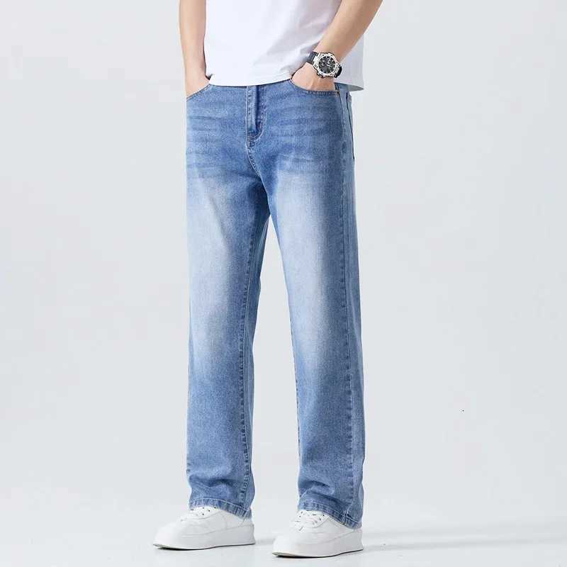 Summer Thin Straight Jeans Mens Clothing Soft Breathable Trousers Male Brand Comfortable Business Loose Denim PantsZ250917