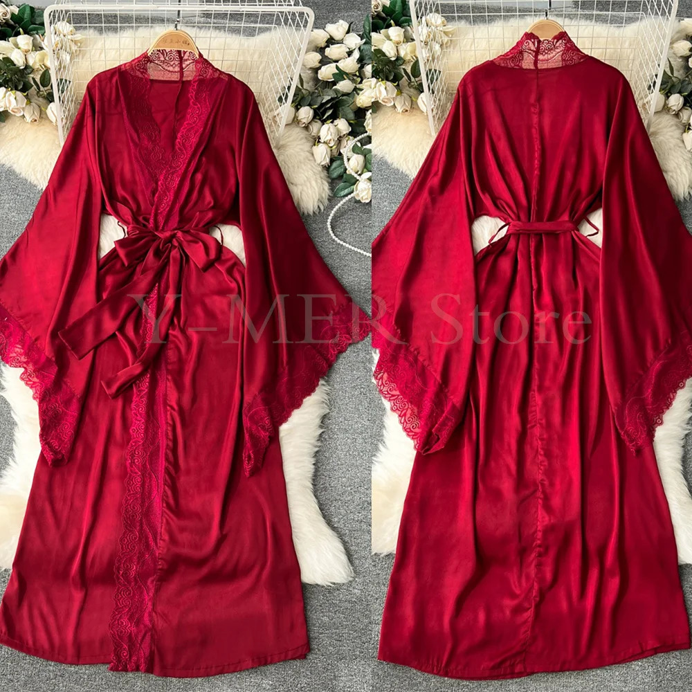 Ultra Long Birde Wedding Robe Dress White Kimono Lady Loose Sleepwear Sexy Big Lace Sleeve Bathrobe Nightwear Rayon Peignoirs 250916