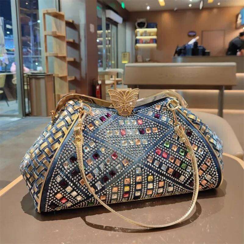 Designer Bags Spring And Summer New Metal Frame Color Rhinestone Butterfly Crystal Handbag Banquet Dress One-Shoulder Cross-Body Women's Bag Luxu