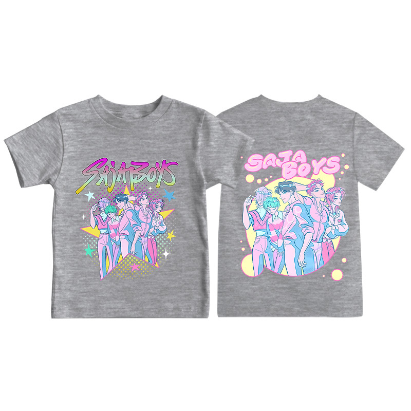Kpop Demon Hunters double-sided Print Graphic Tshirt Saja boys Clothes 2025 Movie T Shirt Girls Boys Short Sleeve Tops Comfortable T-shir