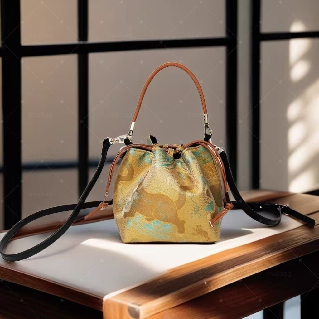 Luxury Bag Top Shoulder Bag Intangible Cultural Heritage Tiger Town Five-Poison Pattern Handbag Song Jin New Chinese-Style Women Bag Bucket Bag Crossb