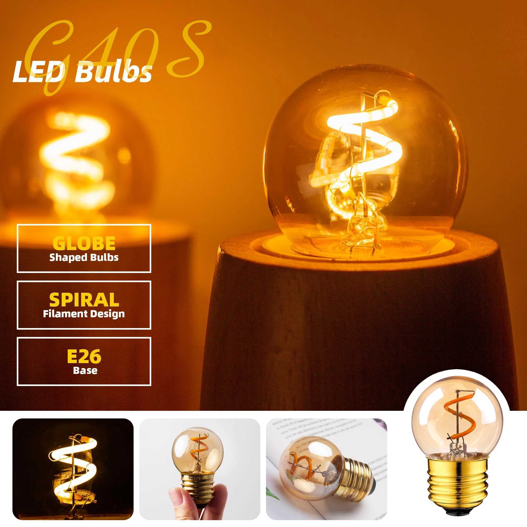 G40 15W Spiral Led Filament Night Light Bulbs E27 Base 110V 220V Retro Amber Glass Dimmable Edison Bulbs For Bedside Table Lamp C250917
