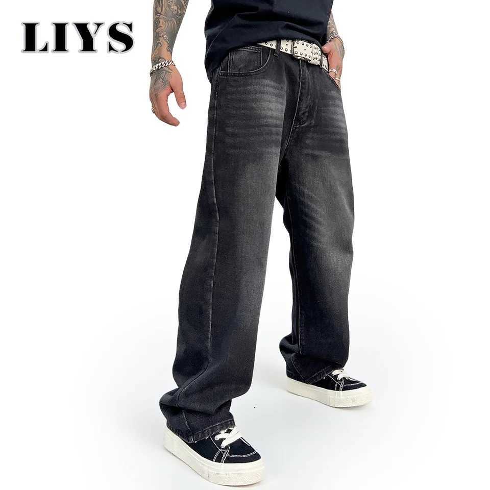 Autumn Mens American Vintage Washed Loose Wide Leg Jeans Black Pants New Fashion Casual Trendy Solid Color Denim Trousers MaleZ250917