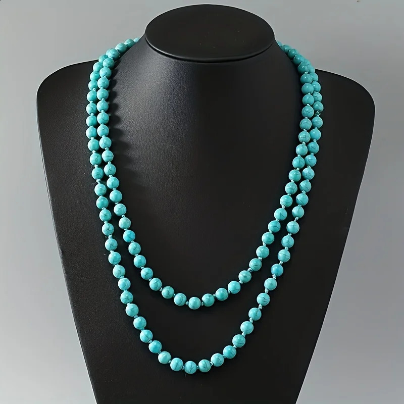 Bohemia Turquoise Long Necklace Simple Beaded Neck Chain Stylish Ladies Jewelry Accessories 250916