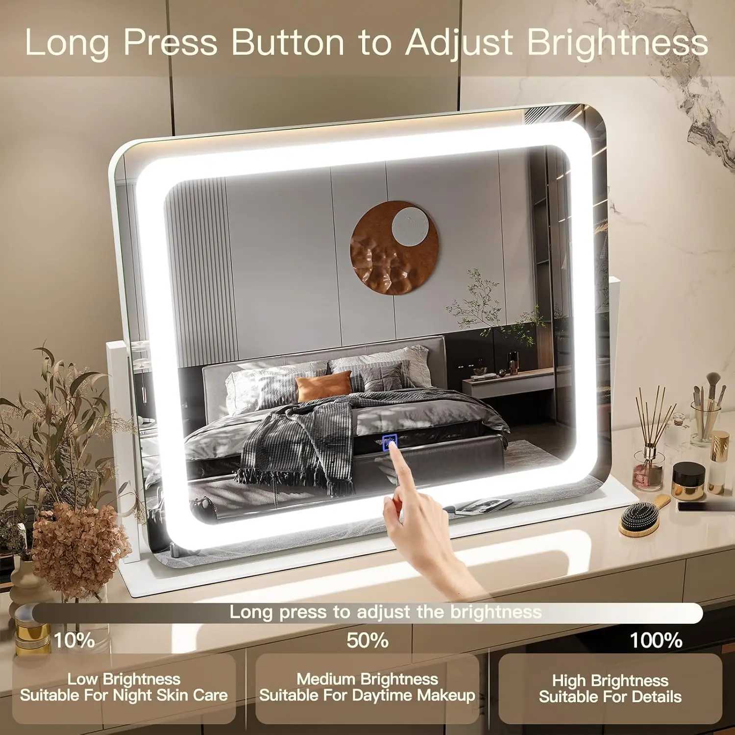 22x19 makeup mirror with light tri color illuminated touch screenadjustable brightnesssuitable for dressing table tabletop C250917